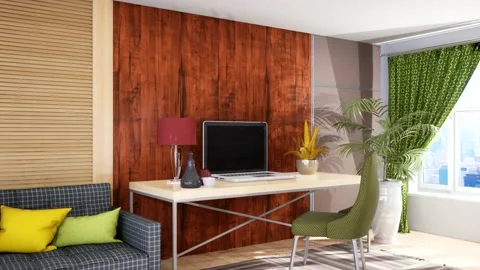 Computer on office table. 3d illustration. Interior Stock Footage 139505385