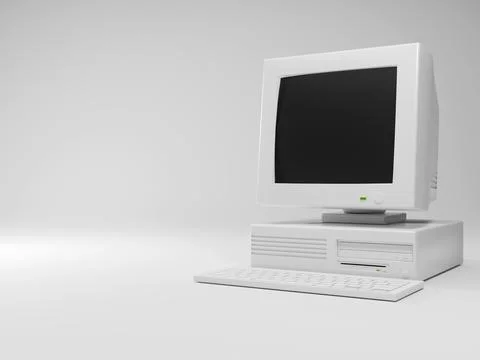 Computer old vintage pc desktop retro with black monitor screen and case 3D.. Stock Photos