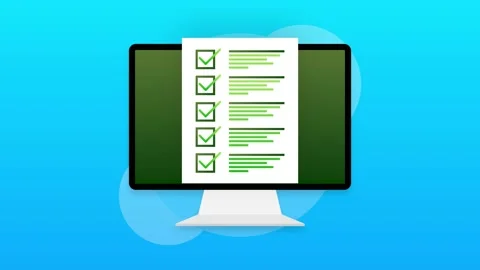 Computer with online exam on green background. Motion graphics. Stock Footage 156579532