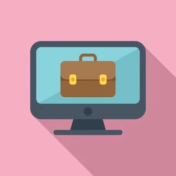 Computer online job icon flat vector. Search business Illustrazione stock