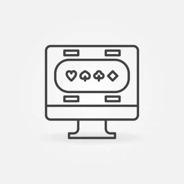 Computer with Online Poker vector simple line icon Stock Illustration