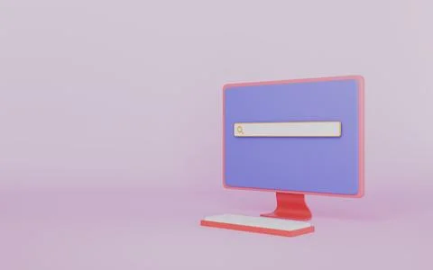 Computer with online search 3d illustration Illustrazione stock