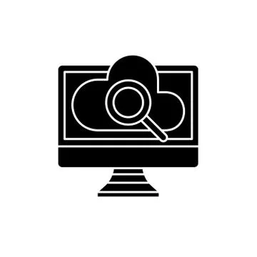 Computer online search black icon, vector sign on isolated background. Computer Illustrazione stock