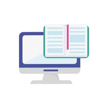 Computer open book knowledge learning online Stock Illustration