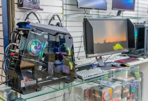 Computer in open design case. Stock Photos