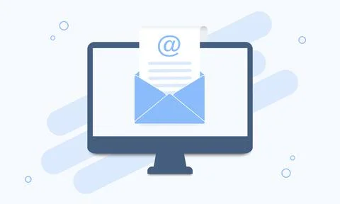Computer with open envelope and document on screen. Mail service. Email and Stock Illustration