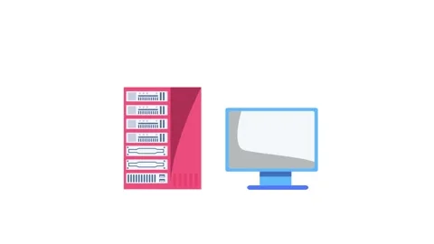 A computer with an open file and a server, representing a digital workspace.. Stock Footage 332341134