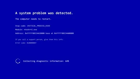 Computer operating system crash with blue error screen. 4K Stock Footage 341694175