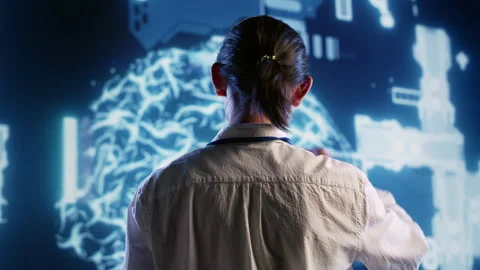 Computer operator develops AI network Video stock 249562638