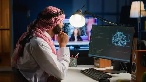 Computer operator updating AI code Stock Photos