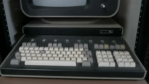 Computer or game console from the 80s. Old retro style. Stock Footage 121664379