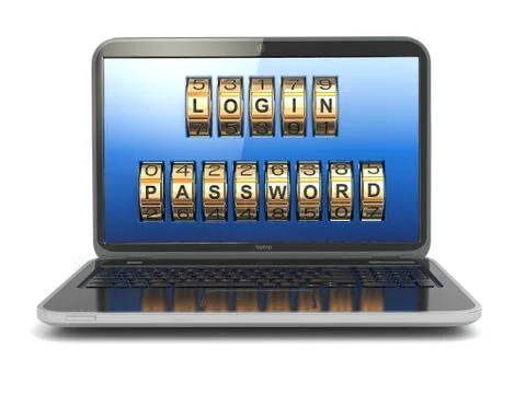 Computer or internet security concept. laptop with login and password. Stock Illustration