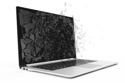 Computer or laptop with broken screen isolated on white background for your Stock Illustration