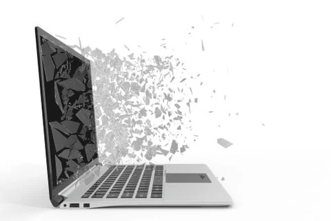 Computer or laptop with broken screen isolated on white background for your Stock Illustration
