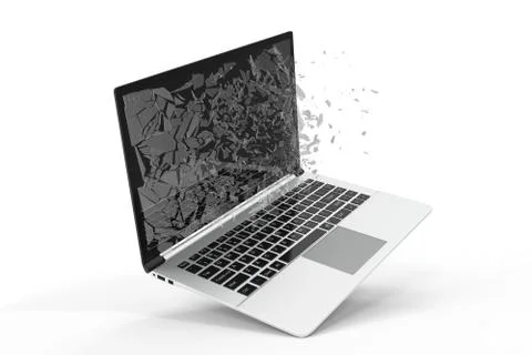 Computer or laptop with broken screen isolated on white background for your Stock Illustration