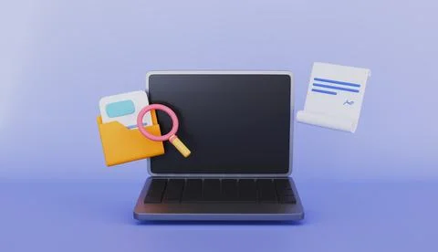 Computer or Laptop with folder icon and magnifying glass Illustrazione stock