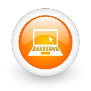 Computer orange glossy web icon on white background. Stock Illustration