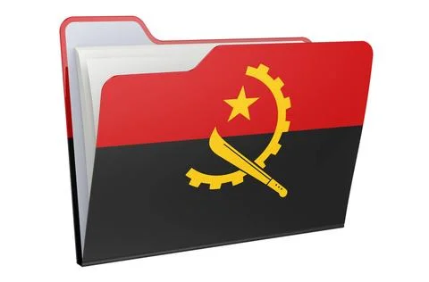 Computer-Ordner-Symbol mit angolanischer Flagge. 3D-Rendering Computer fol... Foto stock