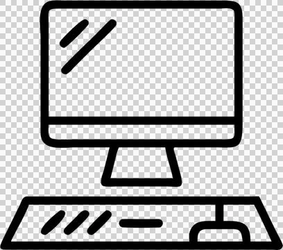 Computer in outline icon style, office theme. Illustrazione stock
