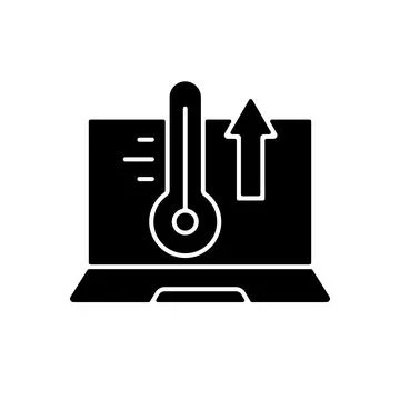 Computer overheating black glyph icon Stock Illustration