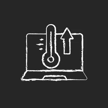 Computer overheating chalk white icon on black background Illustrazione stock