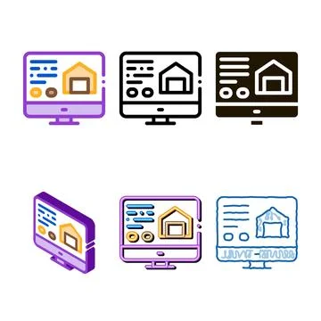Computer pack information about house icon vector outline Stock Illustration