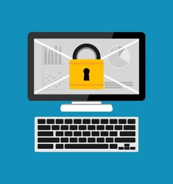Computer with padlock. Personal computer security. Flat design. 스톡 일러스트