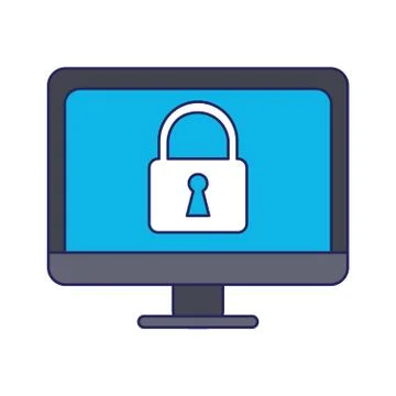 Computer with padlock security blue lines Illustrazione stock