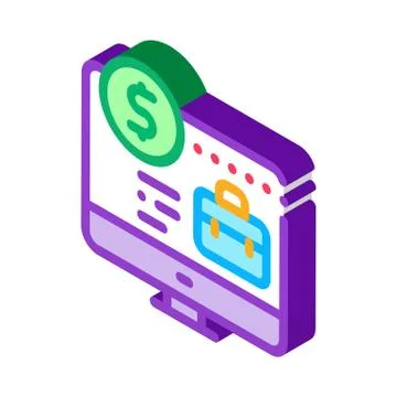 Computer paid work isometric icon vector illustration 스톡 일러스트
