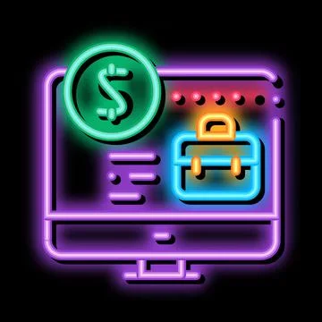 Computer paid work neon glow icon illustration Ilustración de archivo