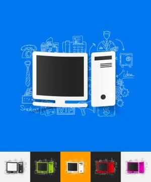 Computer paper sticker with hand drawn elements イラスト素材