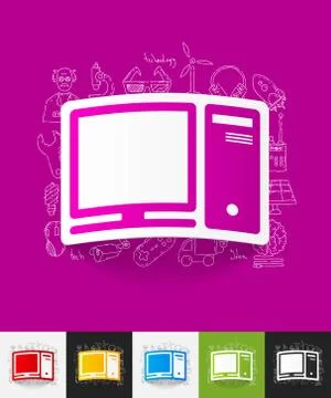 Computer paper sticker with hand drawn elements イラスト素材