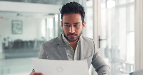 Computer, paperwork and business man in office for accounting, data entry or Video stock 318338007