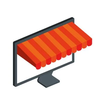 Computer with parasol isolated icon Illustrazione stock