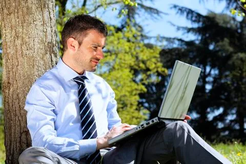 Computer in a park Stock Photos
