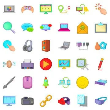 Computer part icons set, cartoon style Stockillustratie