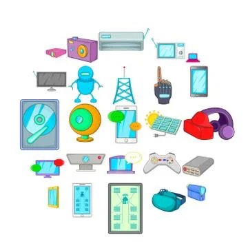 Computer part icons set, cartoon style Stock Illustration
