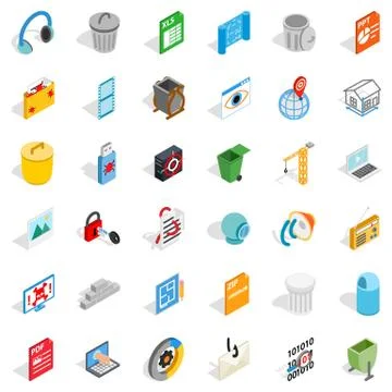Computer part icons set, isometric style Stock Illustration