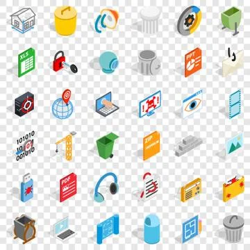 Computer part icons set, isometric style Illustrazione stock