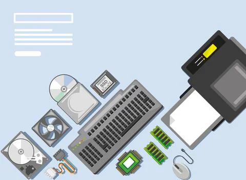 Computer parts and printer Stock Illustration