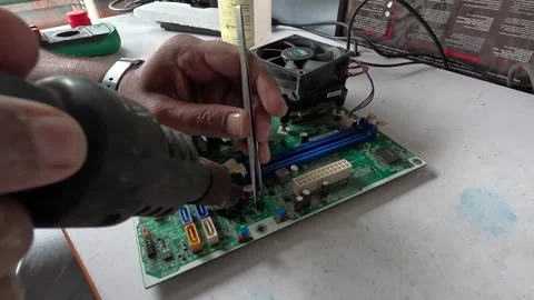 Computer parts are being repaired by experts Stock Footage 247818349