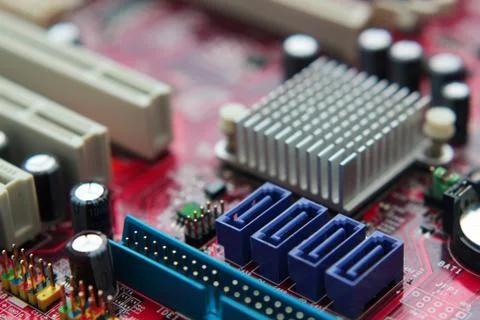 Computer parts close-up abstract background. Selective focus Stock Photos