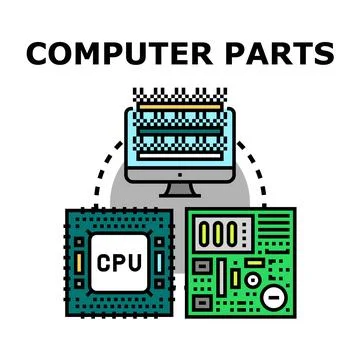 Computer parts connecting digital technology system Illustrazione stock