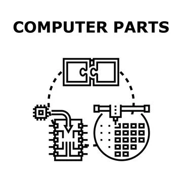 Computer parts development and assembly process Illustrazione stock