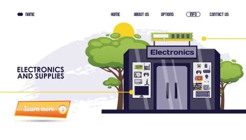 Computer parts, electronics and supplies shop vector illustration. Store website Stock Illustration