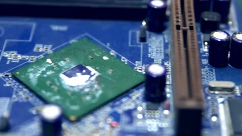 Computer parts including CPU, RAM, Hard Drive and SSD Close up Stock Footage 158370319