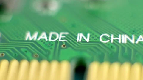 Computer parts with the label made in China Stock Footage