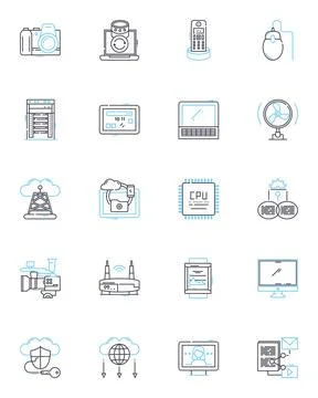 Computer parts linear icons set. Motherboard, Processor, Graphics card, RAM Stockillustratie