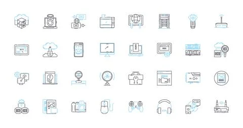 Computer parts linear icons set. Motherboard, Processor, Graphics card, RAM Illustrazione stock