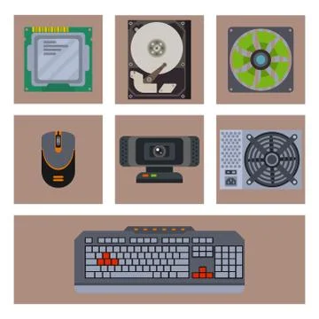 Computer parts network component accessories various electronics devices and Stock Illustration